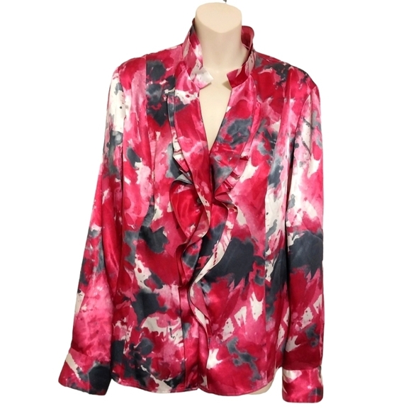 Jones New York Ruffled Satiny Long Sleeve Top Sz 14P - Picture 1 of 6